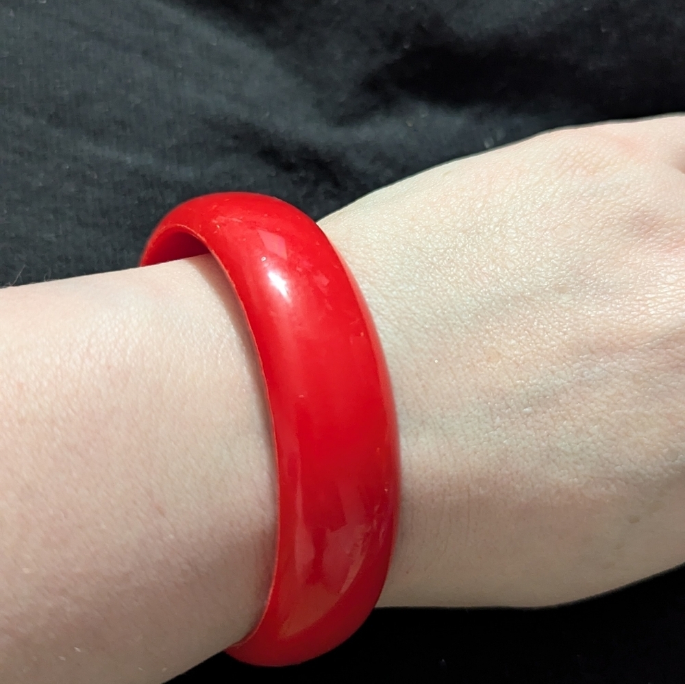 Bold Red Plastic Bangle Statement Bracelet